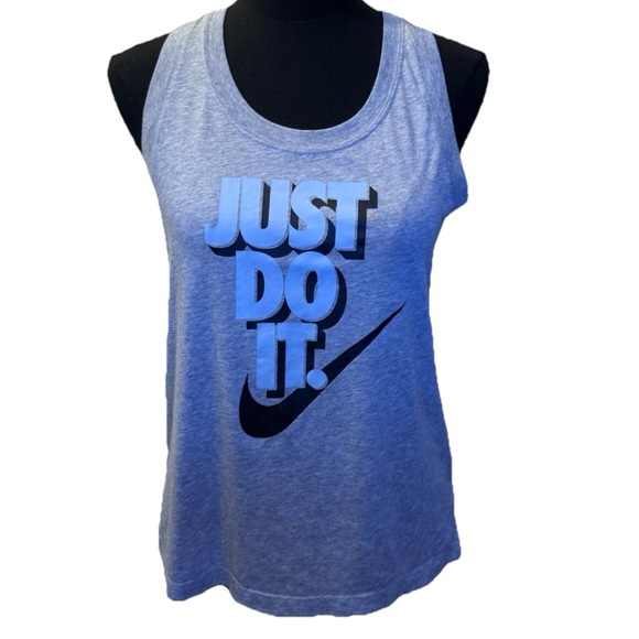 NIKE Gray & Light Blue “JUST DO IT” Sleeveless Top, Size Small - Picture 1 of 14